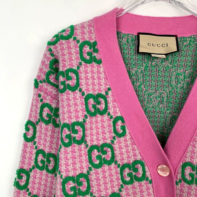 Gucci Colorful Logo V-Neck Wool Cardigan