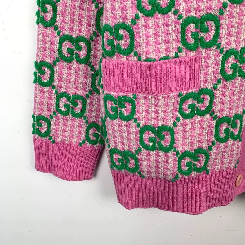 Gucci Colorful Logo V-Neck Wool Cardigan