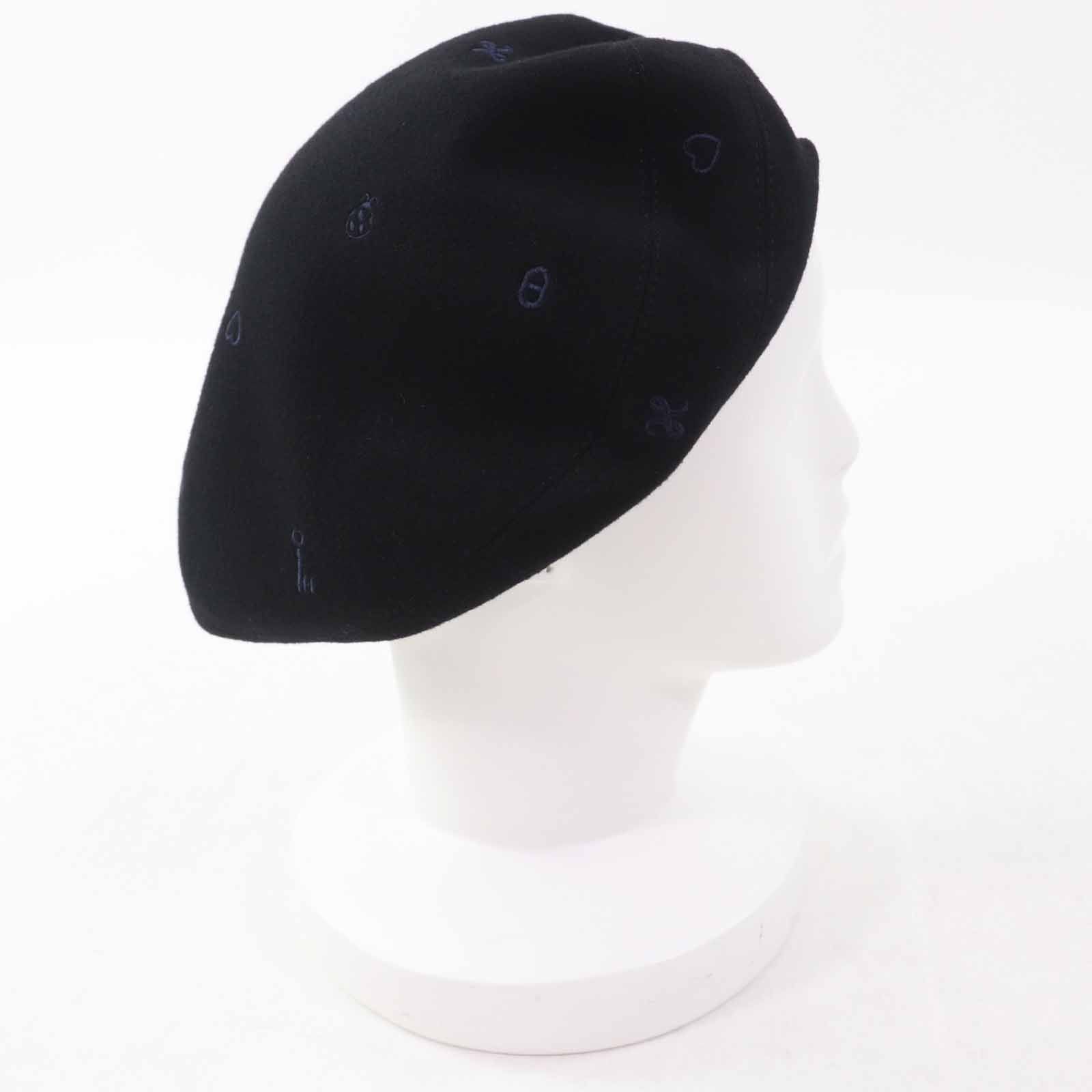 Hermes Hermes Hermes Saint Honor Cashmere Sheepskin Embroidered Beret Leather Hats Size ONE SIZE - 5 Thumbnail