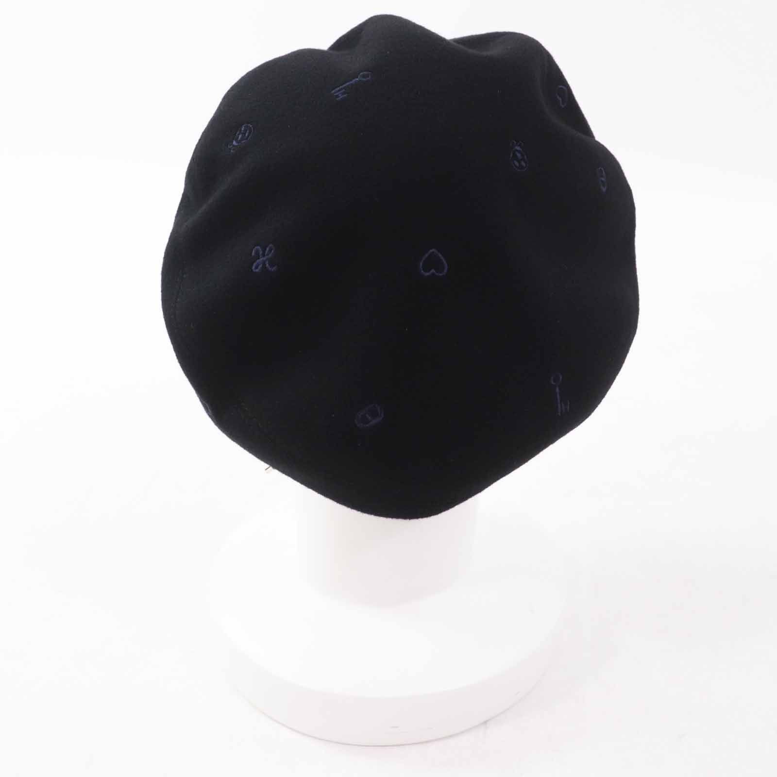 Hermes Hermes Hermes Saint Honor Cashmere Sheepskin Embroidered Beret Leather Hats Size ONE SIZE - 4 Thumbnail