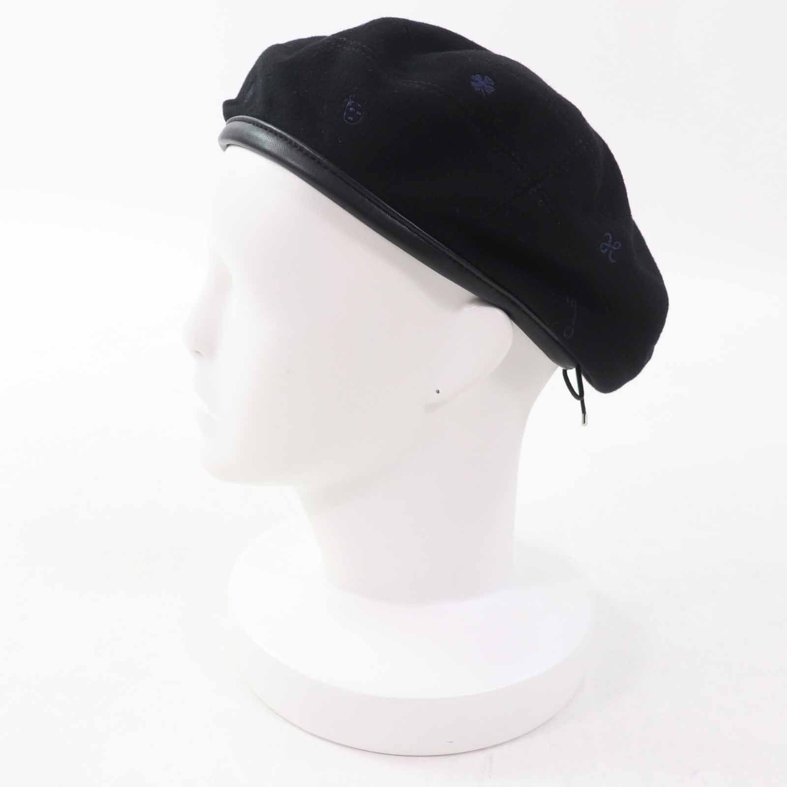 Hermes Hermes Hermes Saint Honor Cashmere Sheepskin Embroidered Beret Leather Hats Size ONE SIZE - 3 Thumbnail