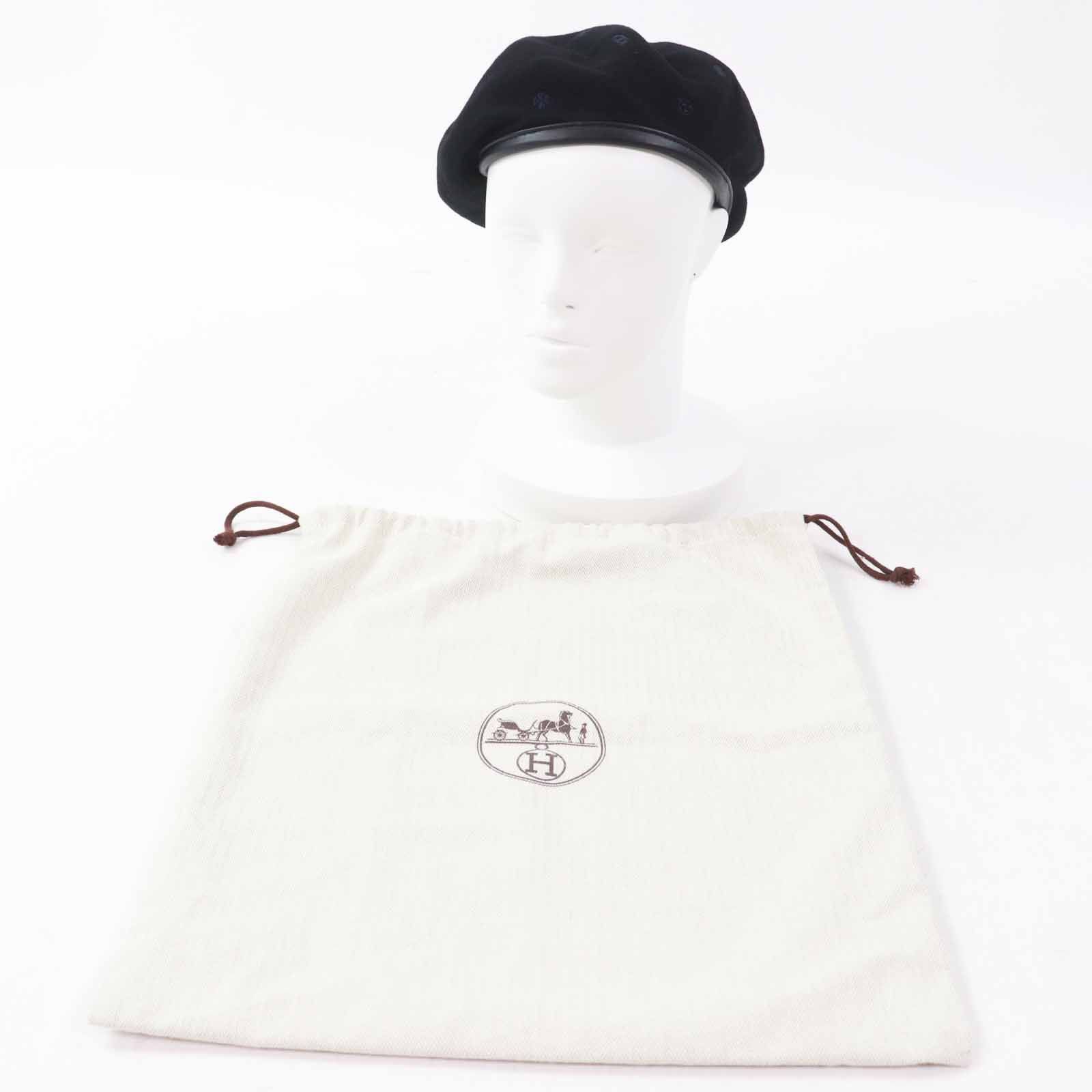 Hermes Hermes Hermes Saint Honor Cashmere Sheepskin Embroidered Beret Leather Hats Size ONE SIZE - 2 Thumbnail