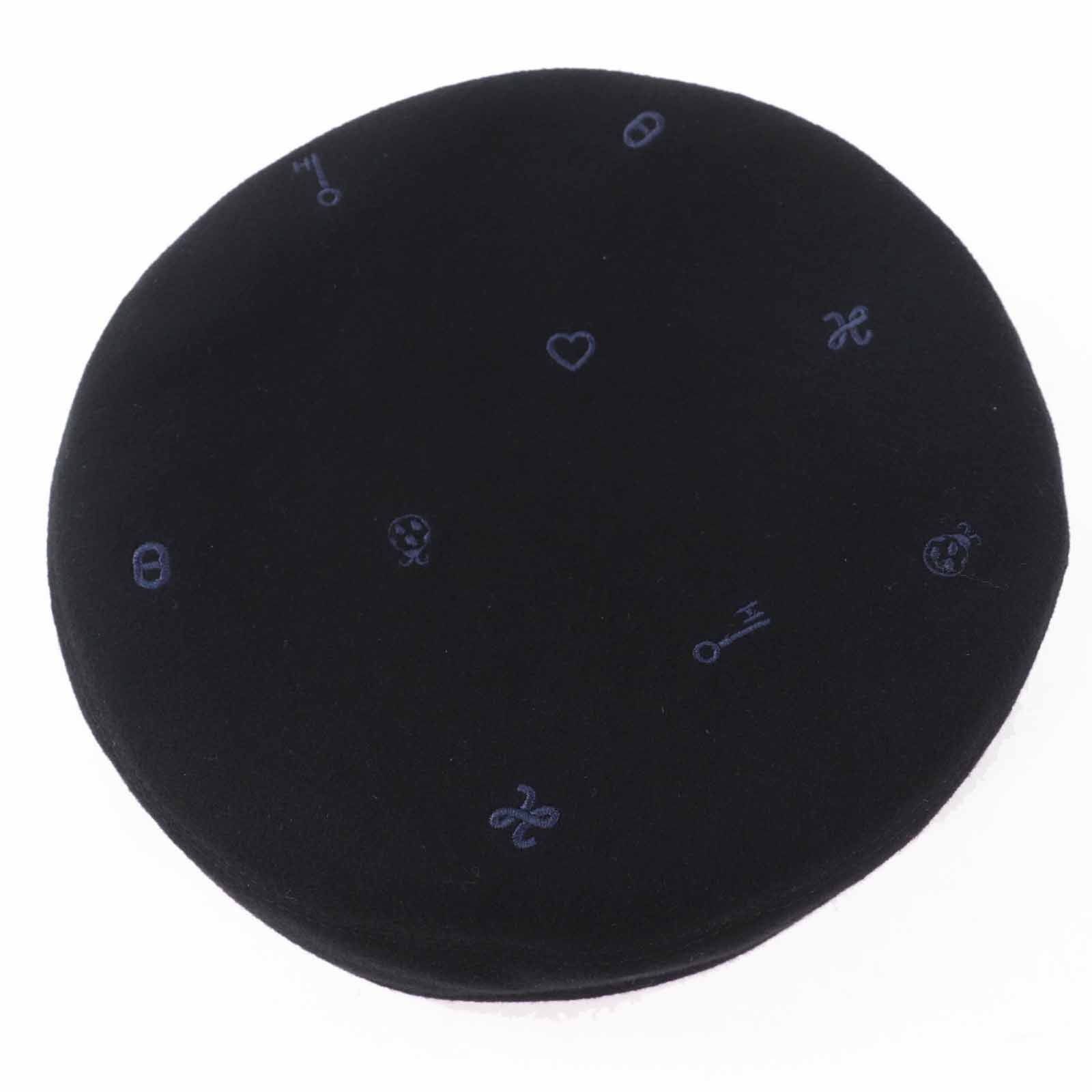 Hermes Hermes Hermes Saint Honor Cashmere Sheepskin Embroidered Beret Leather Hats Size ONE SIZE - 6 Thumbnail