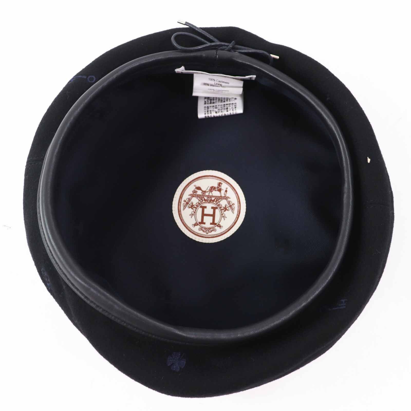 Hermes Hermes Hermes Saint Honor Cashmere Sheepskin Embroidered Beret Leather Hats Size ONE SIZE - 7 Thumbnail