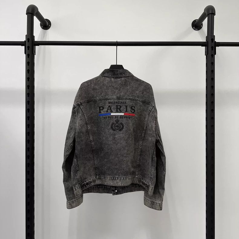 Balenciaga Black Denim Jacket with Embroidered Logo Size US M / EU 48-50 / 2 - 2 Thumbnail