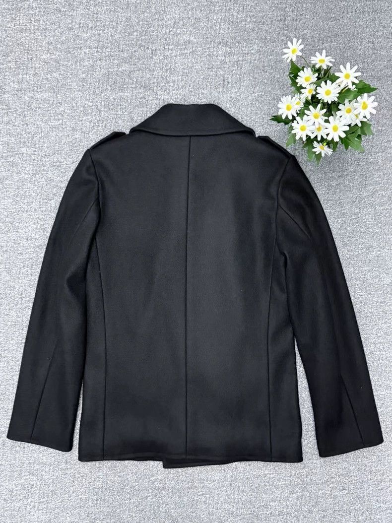 Yves Saint Laurent Black Wool Double-Breasted Coat with Leather Collar Size US XL / EU 56 / 4 - 2 Thumbnail
