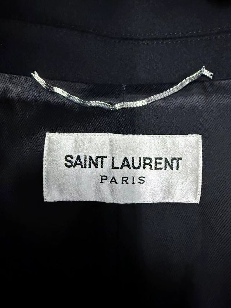 Yves Saint Laurent Black Wool Double-Breasted Coat with Leather Collar Size US XL / EU 56 / 4 - 4 Thumbnail