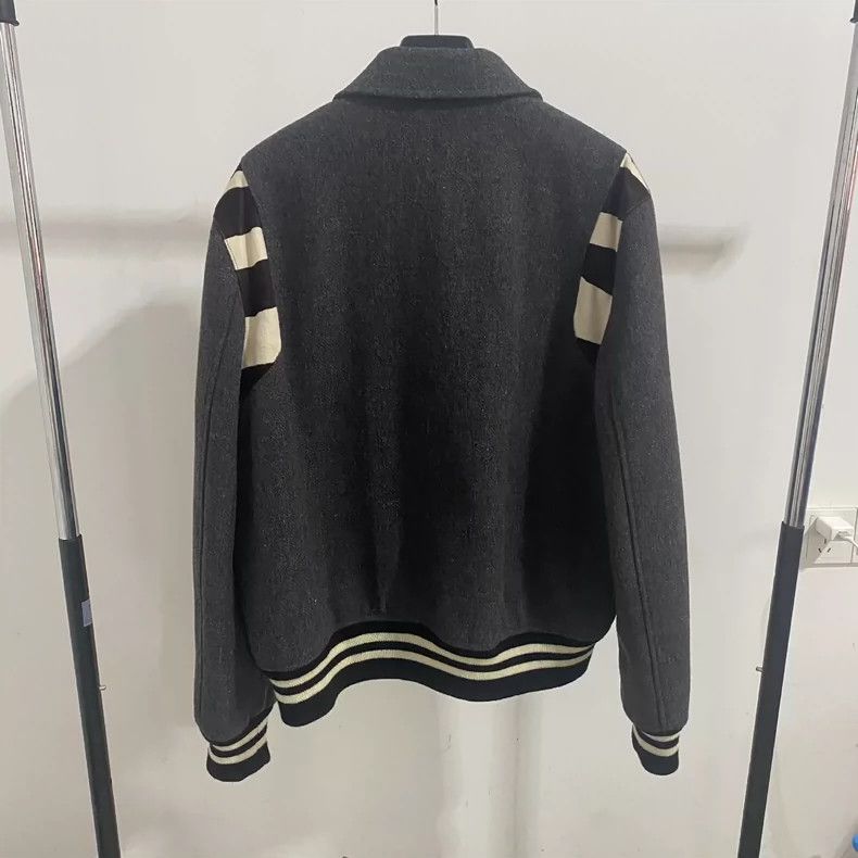 Yves Saint Laurent Saint Laurent Gray Baseball Jacket with Zebra Stripes Size US XL / EU 56 / 4 - 2 Thumbnail