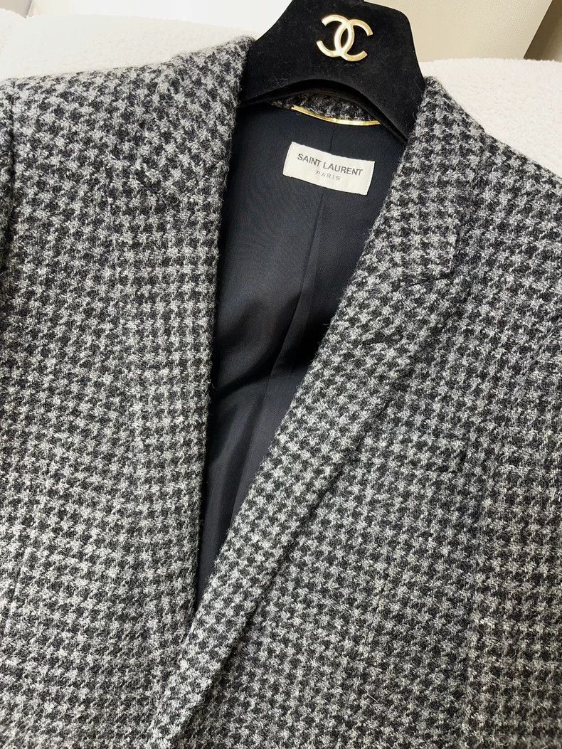 Saint Laurent Paris Saint Laurent Gray Houndstooth Wool Blazer Size US M / EU 48-50 / 2 - 2 Thumbnail