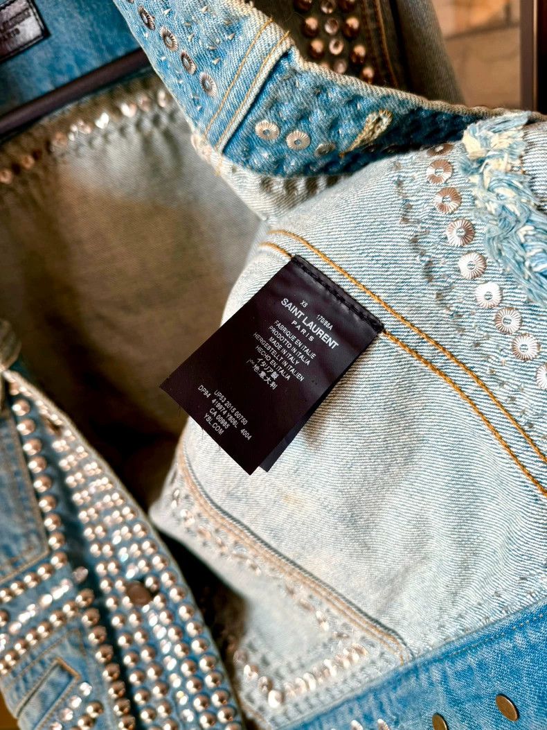 Saint Laurent Paris Saint Laurent Blue Studded Denim Jacket Size US XS / EU 42 / 0 - 5 Thumbnail