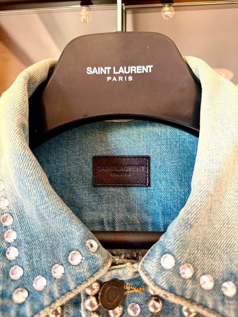 Saint Laurent Paris Saint Laurent Blue Studded Denim Jacket Size US XS / EU 42 / 0 - 3 Thumbnail