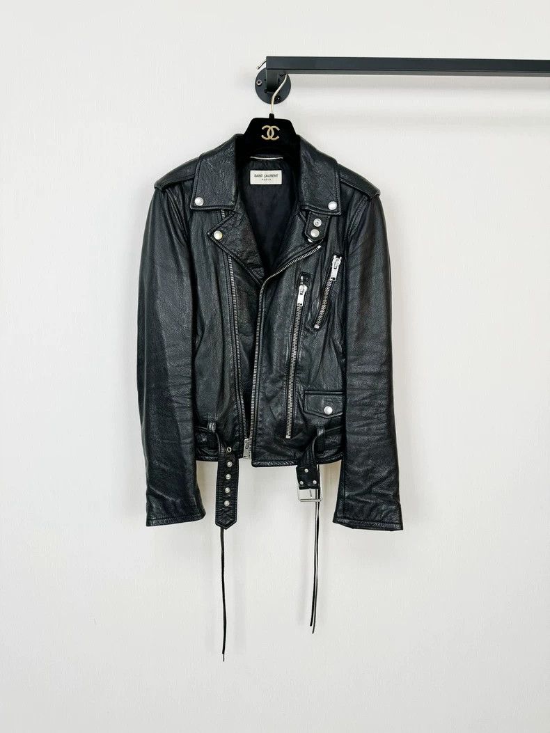 Saint Laurent Paris Saint Laurent Black Leather Jacket with Embroidery Size US S / EU 44-46 / 1 - 3 Thumbnail
