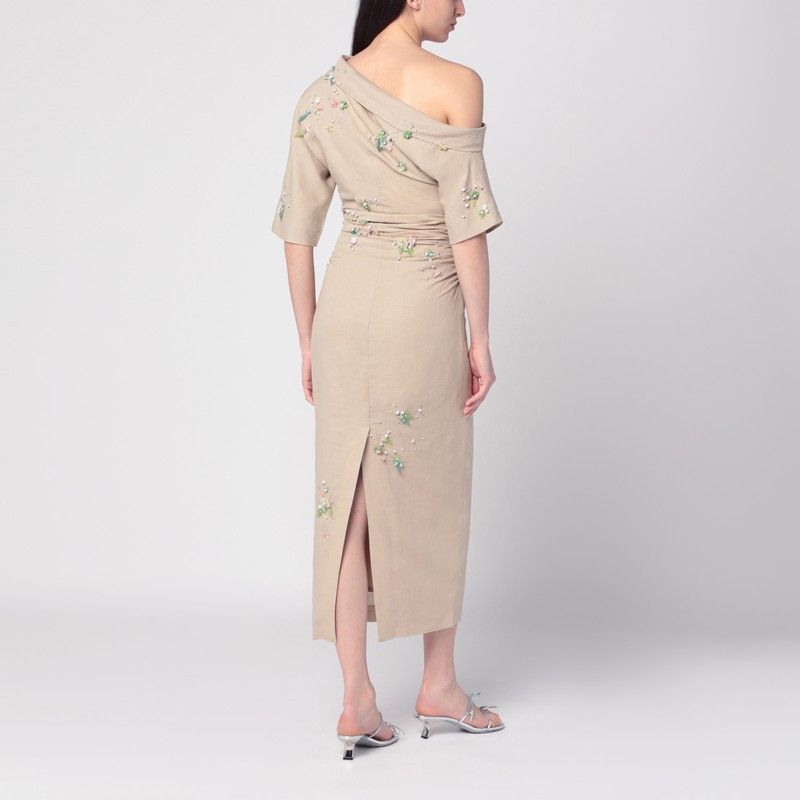 BERNADETTE Bernadette Beige Embroidered Bowery Dress Size S / US 4 / IT 40 - 2 Thumbnail