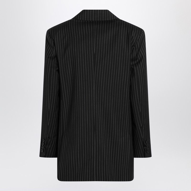 Max Mara Max Mara Black Pinstriped Double-Breasted Wool Jacket Size M / US 6-8 / IT 42-44 - 2 Thumbnail