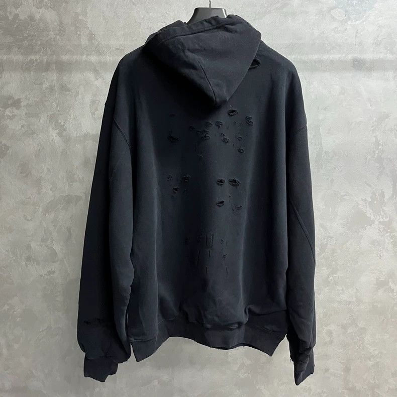 Balenciaga Black Hooded Sweatshirt with Distressed Details Size US S / EU 44-46 / 1 - 5 Thumbnail