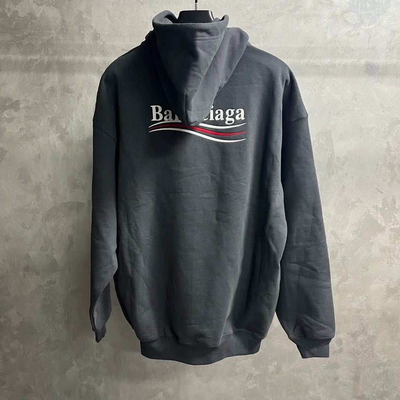 Balenciaga Gray Logo Print Hooded Sweatshirt Size US L / EU 52-54 / 3 - 5 Thumbnail