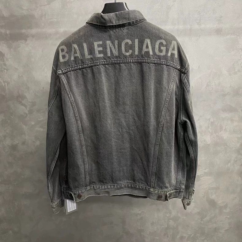 Balenciaga Black Gray Logo Denim Jacket Size US L / EU 52-54 / 3 - 2 Thumbnail