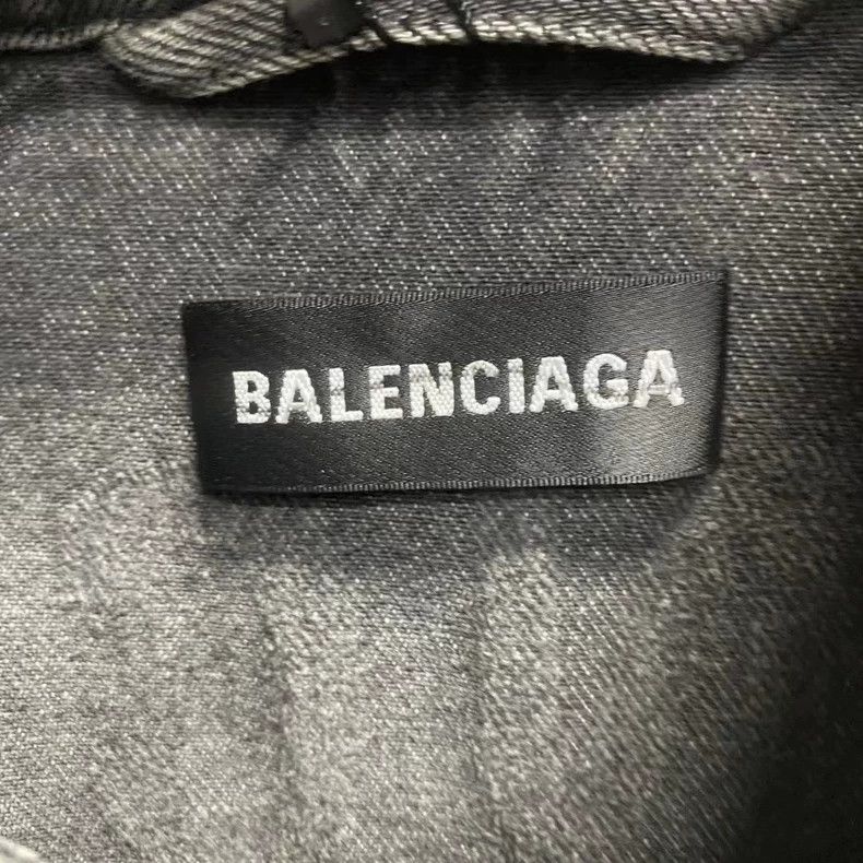 Balenciaga Black Gray Logo Denim Jacket Size US L / EU 52-54 / 3 - 3 Thumbnail