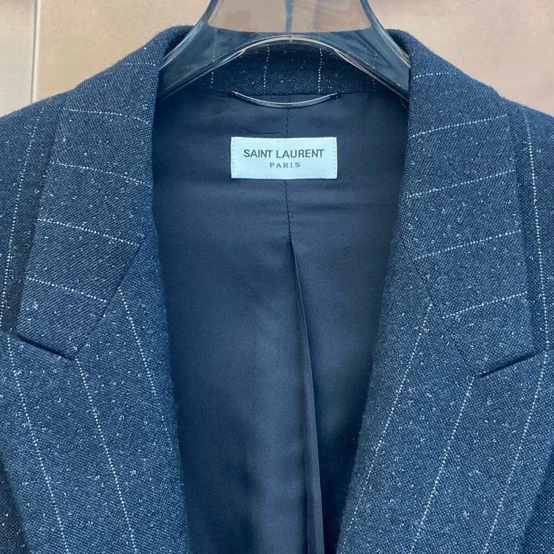 Saint Laurent Paris Saint Laurent Paris Gray Pinstripe Blazer Size US XL / EU 56 / 4 - 3 Thumbnail