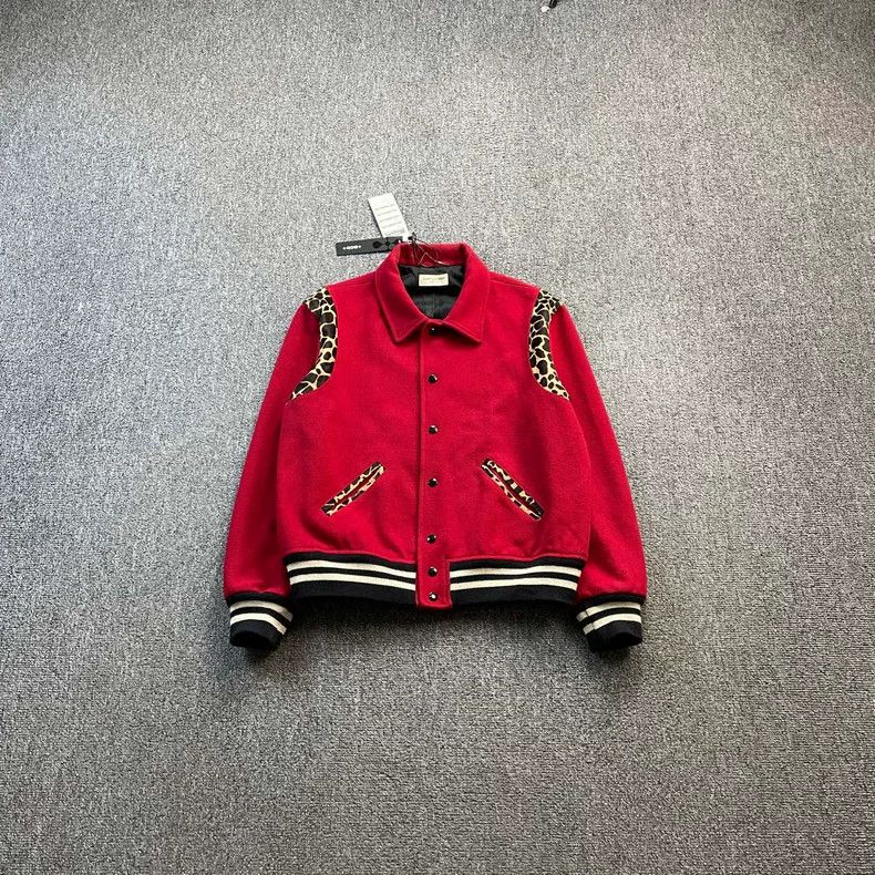 Saint Laurent Paris Saint Laurent Red Leopard Print Baseball Jacket Size US L / EU 52-54 / 3 - 6 Thumbnail