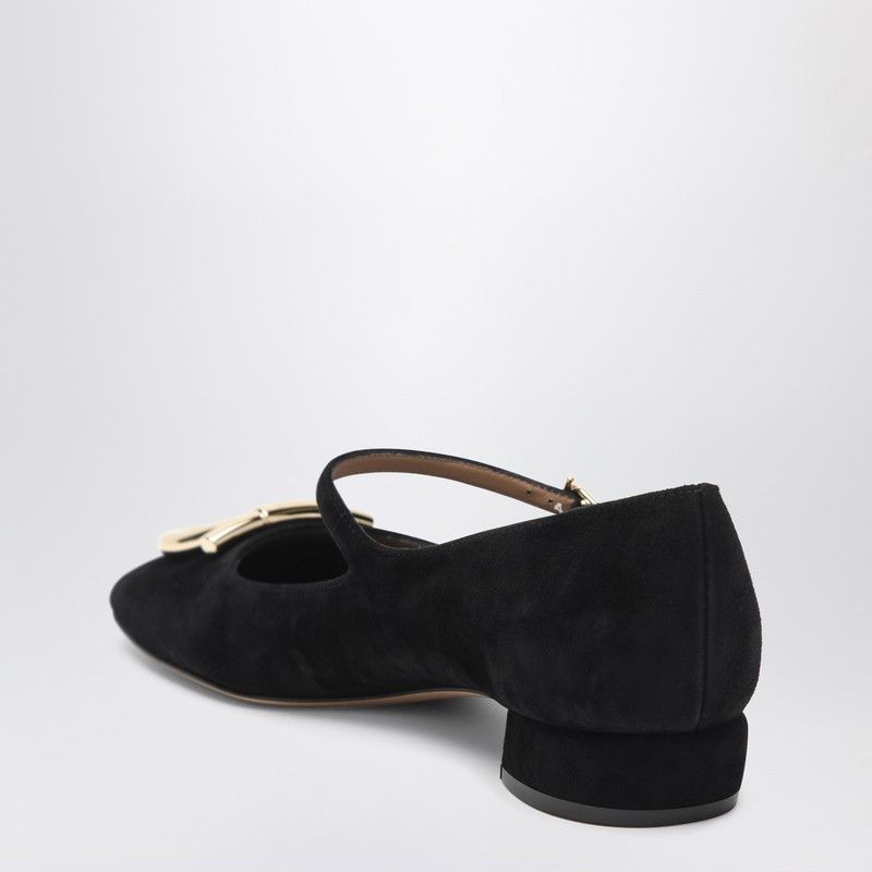 Salvatore Ferragamo Ferragamo Black Gancini Heeled Ballerina In Suede Size US 5 / IT 35 - 2 Thumbnail