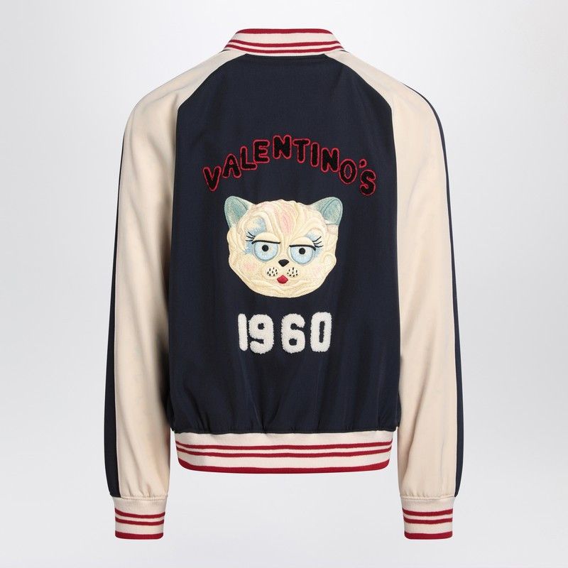 Valentino Valentino Blue/Cream Bomber With Mixed Wool Vlogo Size US L / EU 52-54 / 3 - 2 Thumbnail
