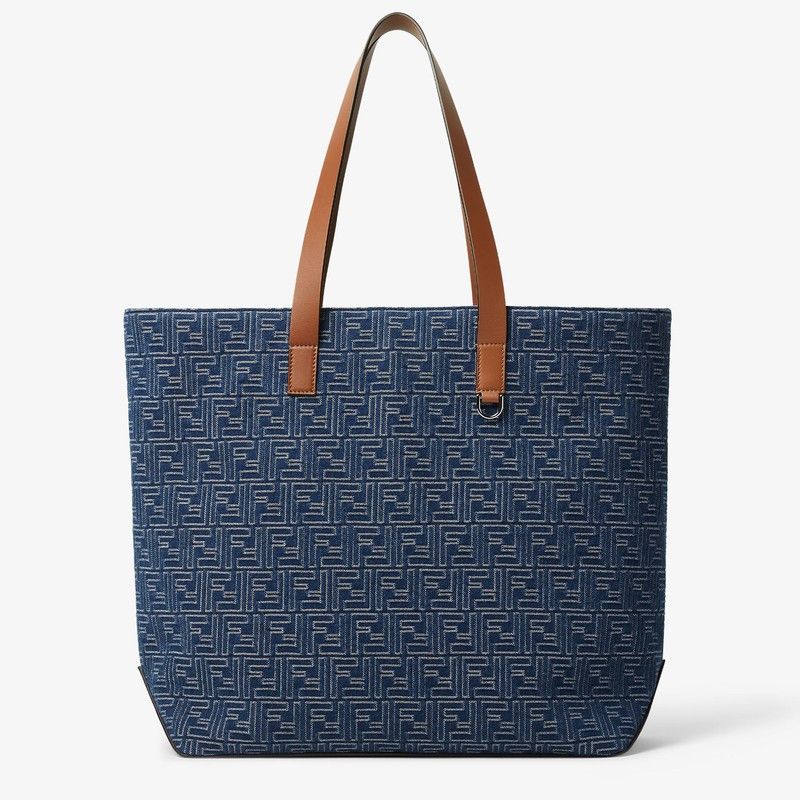 Fendi Fendi Medium Shopping Bag In Blue Denim-Effect Ff Jacquard Size ONE SIZE - 2 Thumbnail