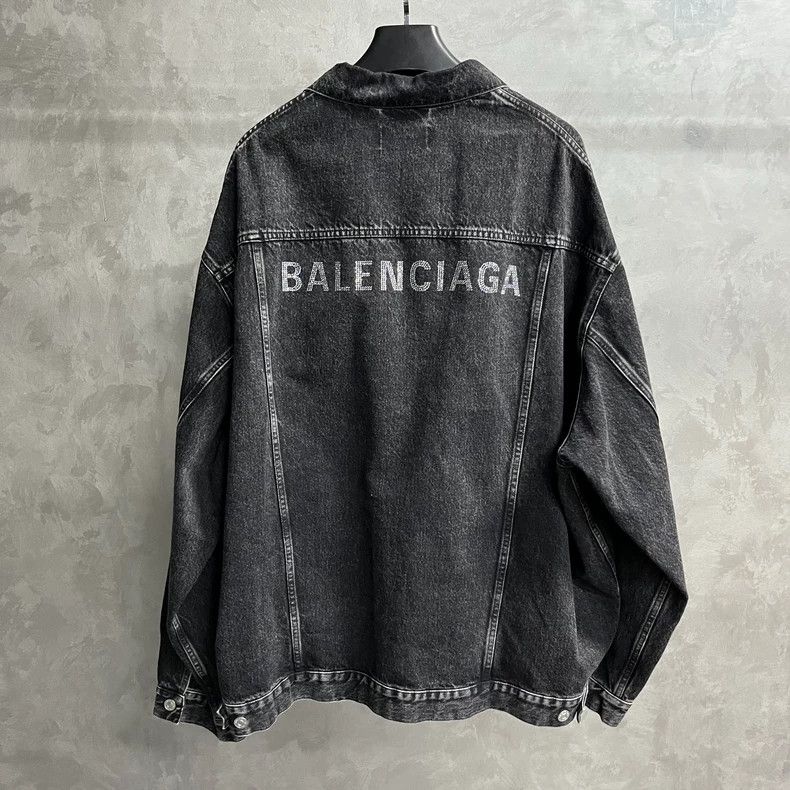 Balenciaga Black Gray Denim Jacket with Logo Size US M / EU 48-50 / 2 - 5 Thumbnail