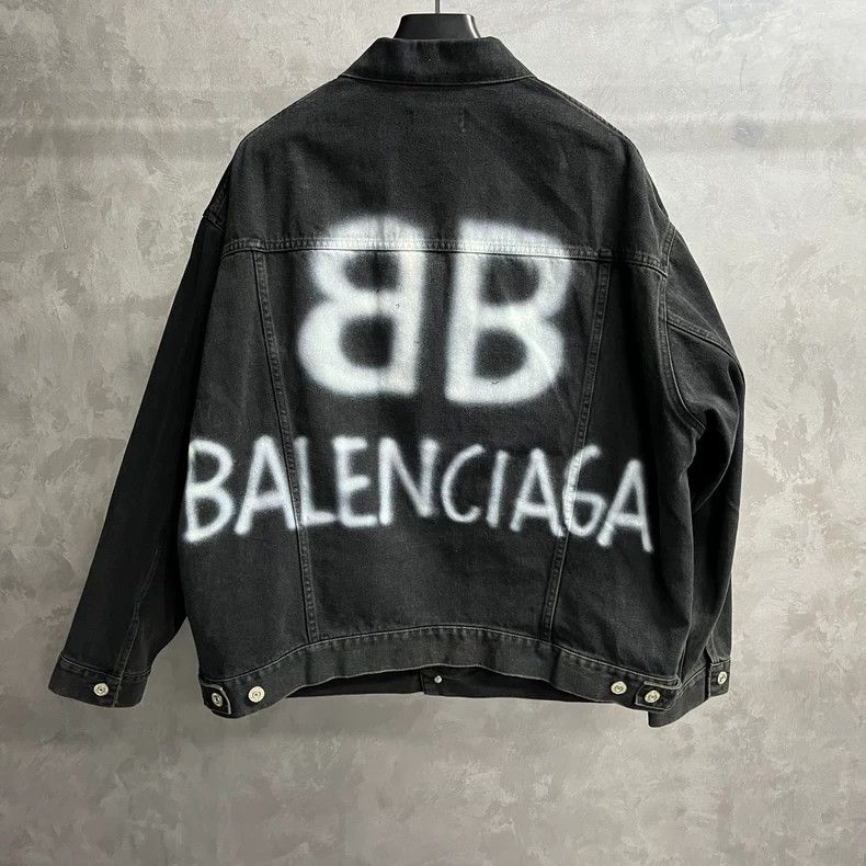 Balenciaga Black Graffiti Denim Jacket by Balenciaga Size US XS / EU 42 / 0 - 5 Thumbnail