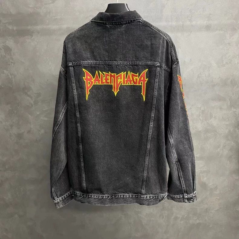 Balenciaga Balenciaga Black Grey Logo Denim Jacket Size US M / EU 48-50 / 2 - 2 Thumbnail