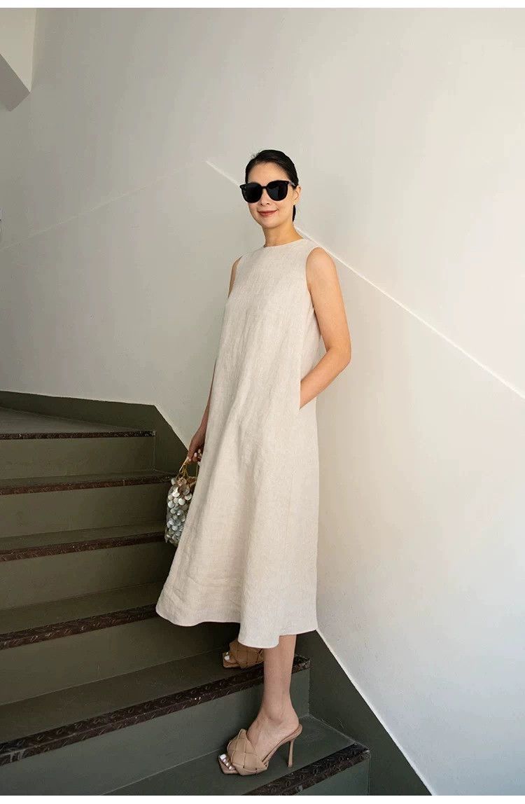 The Row Short Natural Linen Loose Dress Size S-yf Size 24" / US 00 / IT 34 - 2 Thumbnail