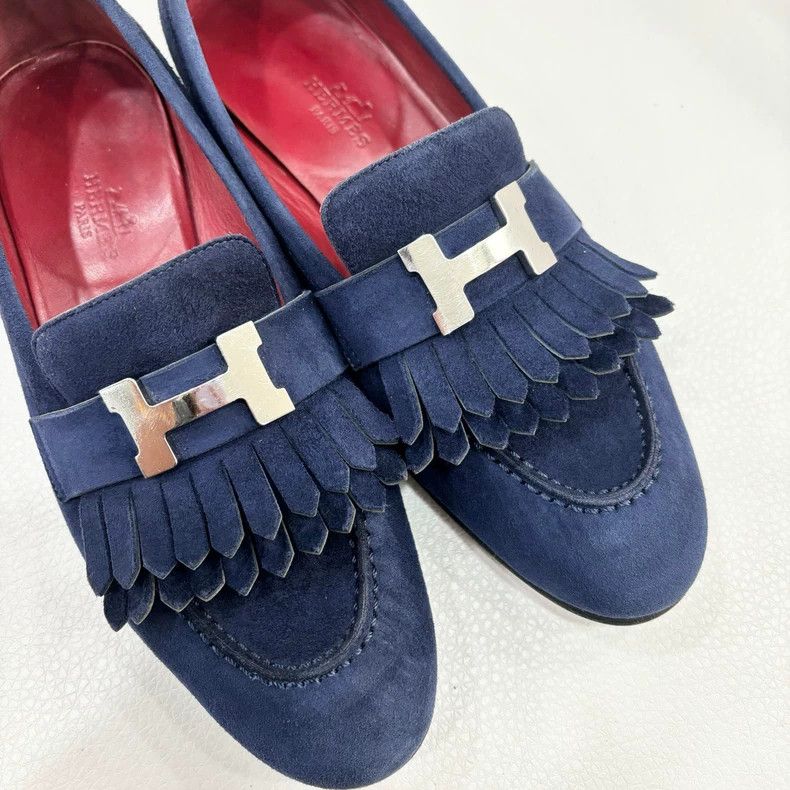 Hermes Hermes Navy Blue Silver Buckle Loafers Size 38 Size US 8 / EU 41 - 2 Thumbnail