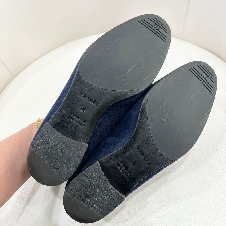 Hermes Hermes Navy Blue Silver Buckle Loafers Size 38 Size US 8 / EU 41 - 6 Thumbnail