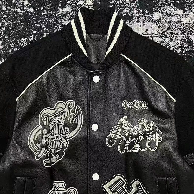 Louis Vuitton Louis Vuitton Black Leather Baseball Jacket Size US M / EU 48-50 / 2 - 2 Thumbnail