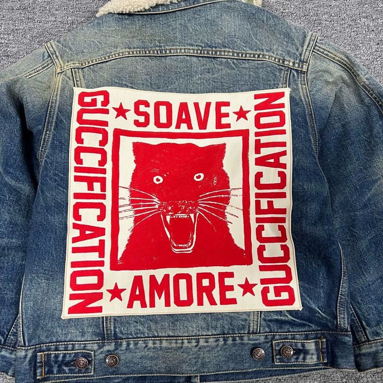 Gucci Gucci Denim Jacket with Leopard Fur Collar Size US L / EU 52-54 / 3 - 5 Thumbnail
