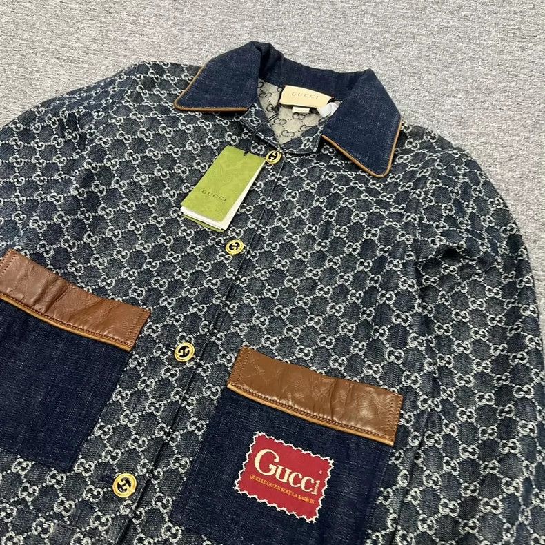 Gucci Gucci G Monogram Denim Jacket with Leather Trim Size US M / EU 48-50 / 2 - 3 Thumbnail