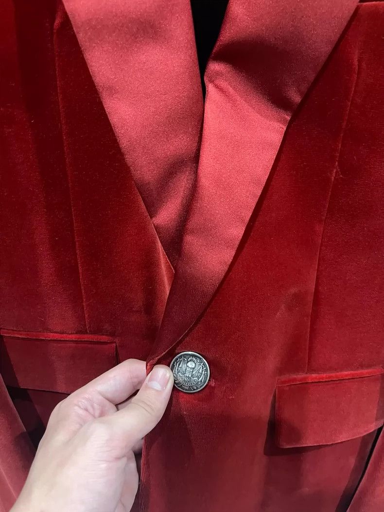 Balmain Red Velvet Suit by Balmain Size US M / EU 48-50 / 2 - 2 Thumbnail