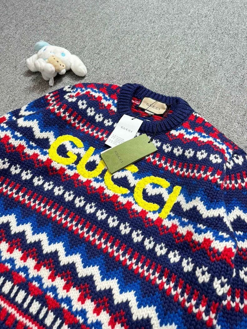 Gucci Gucci Red Blue Wool Sweater with Logo Size US M / EU 48-50 / 2 - 3 Thumbnail