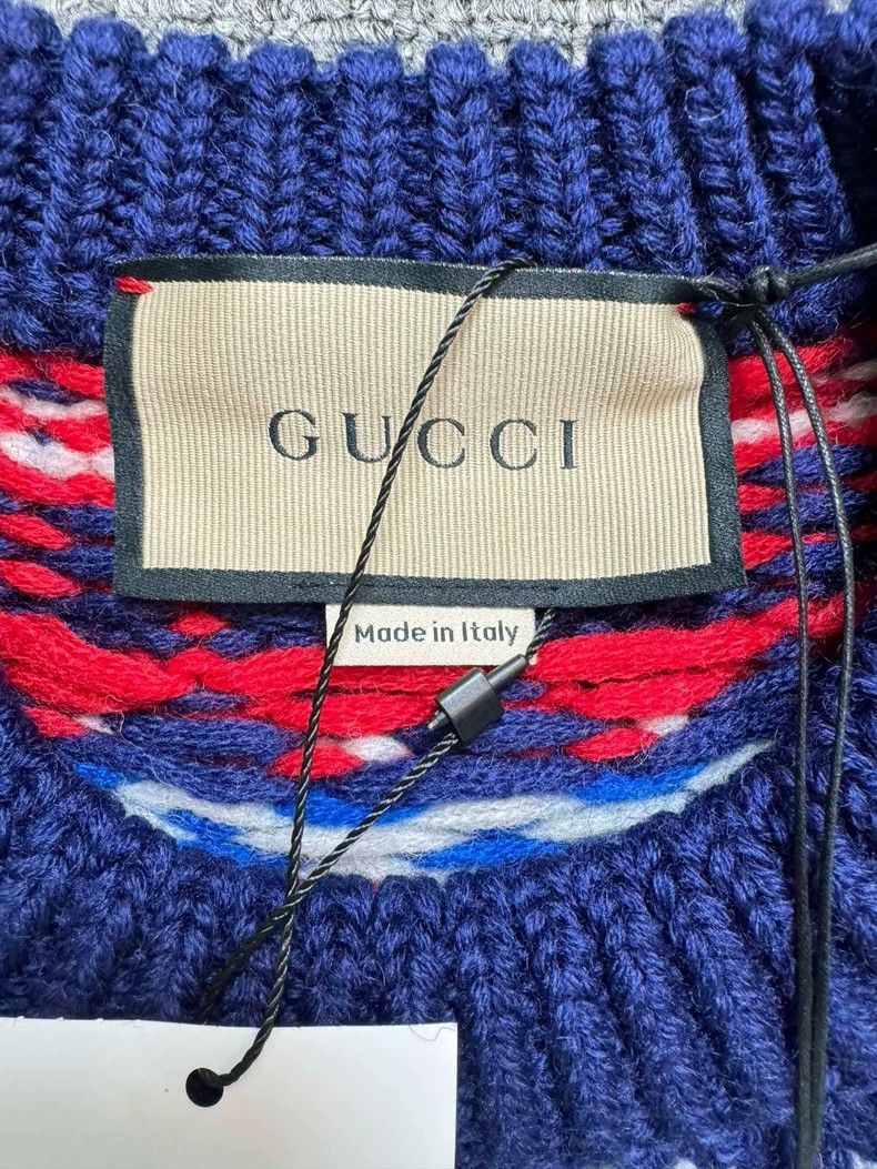 Gucci Gucci Red Blue Wool Sweater with Logo Size US M / EU 48-50 / 2 - 4 Thumbnail