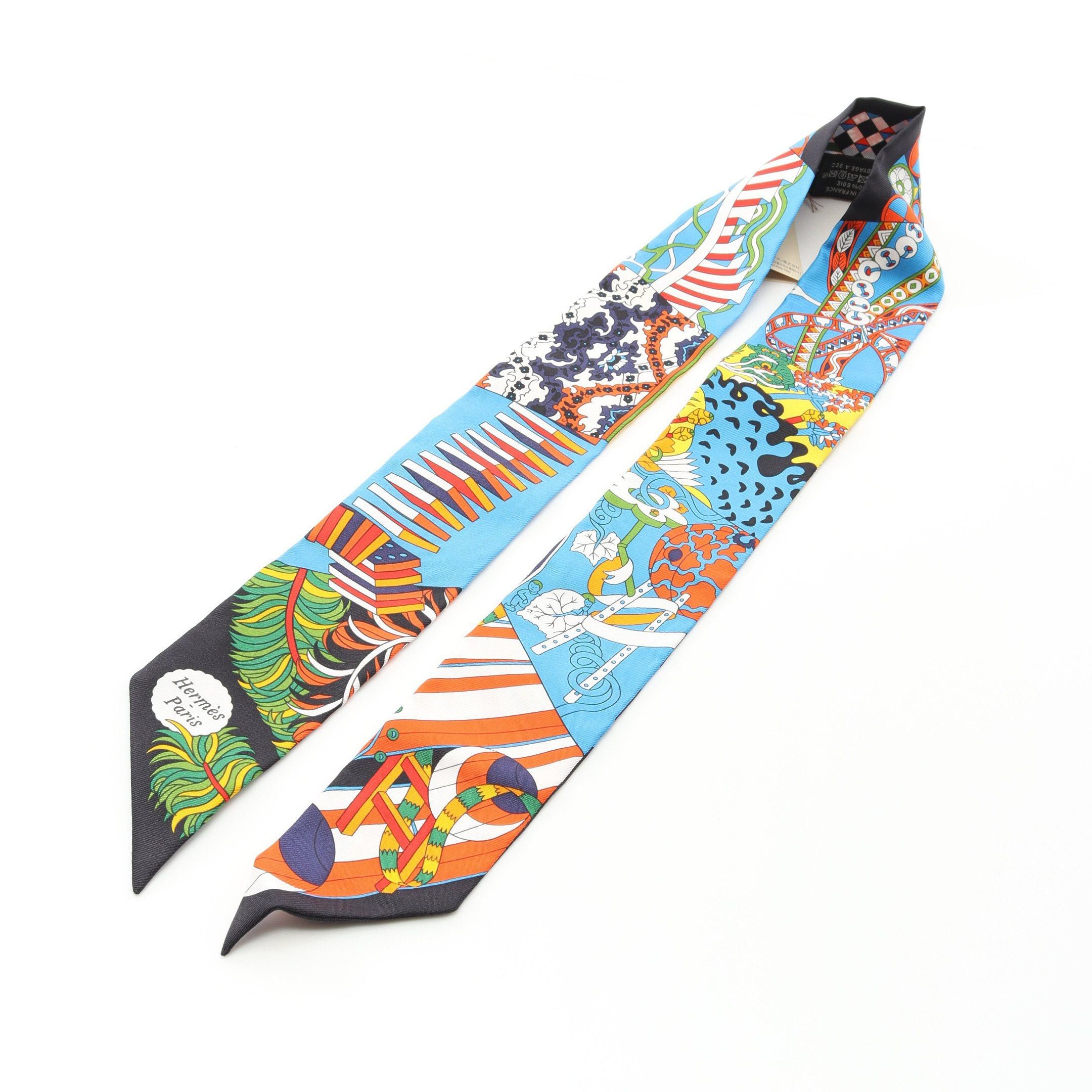 Hermes Hermes Twilly De L Ombrelle Aux Due Ribbon Scarf Silk Blue Size ONE SIZE - 4 Thumbnail