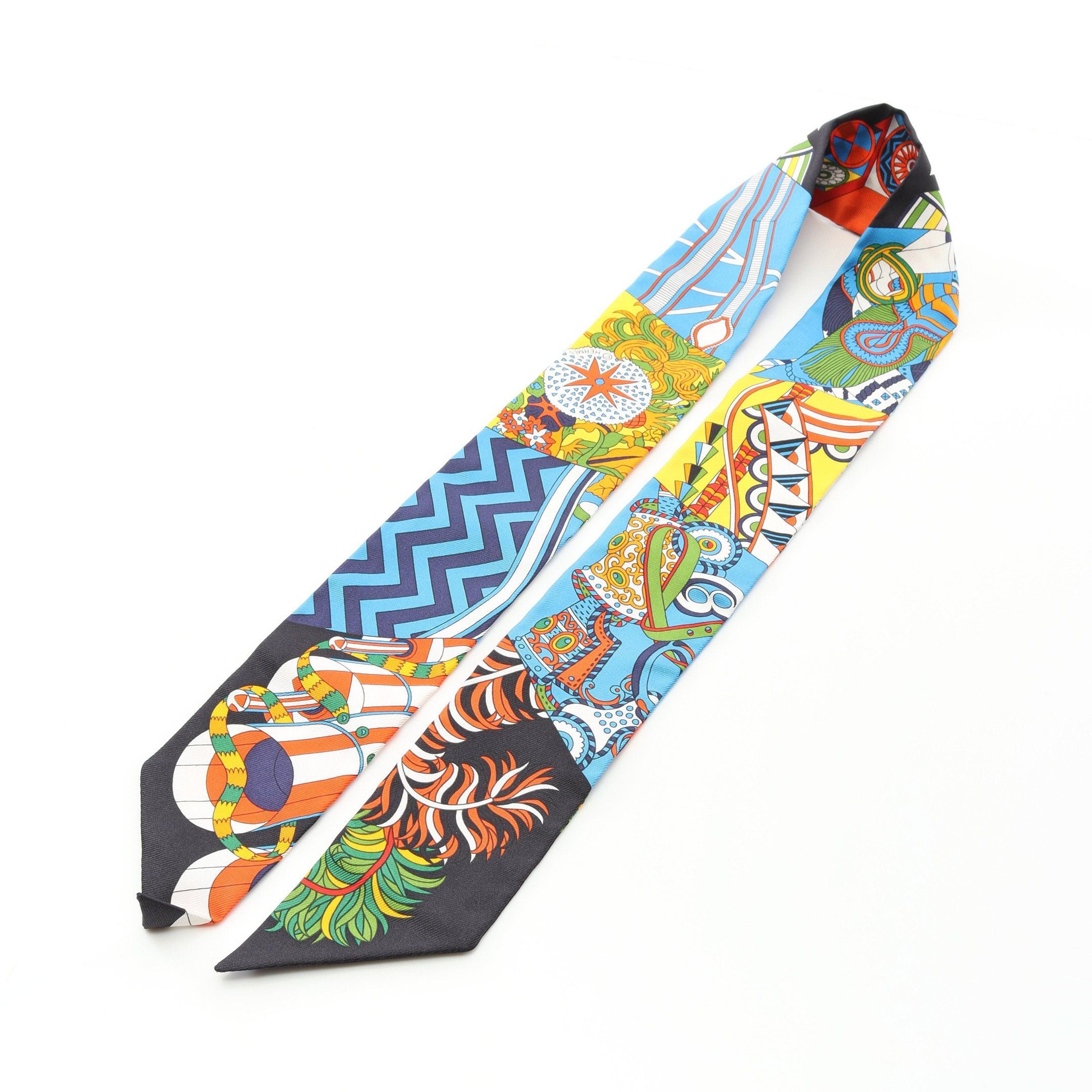 Hermes Hermes Twilly De L Ombrelle Aux Due Ribbon Scarf Silk Blue Size ONE SIZE - 5 Thumbnail