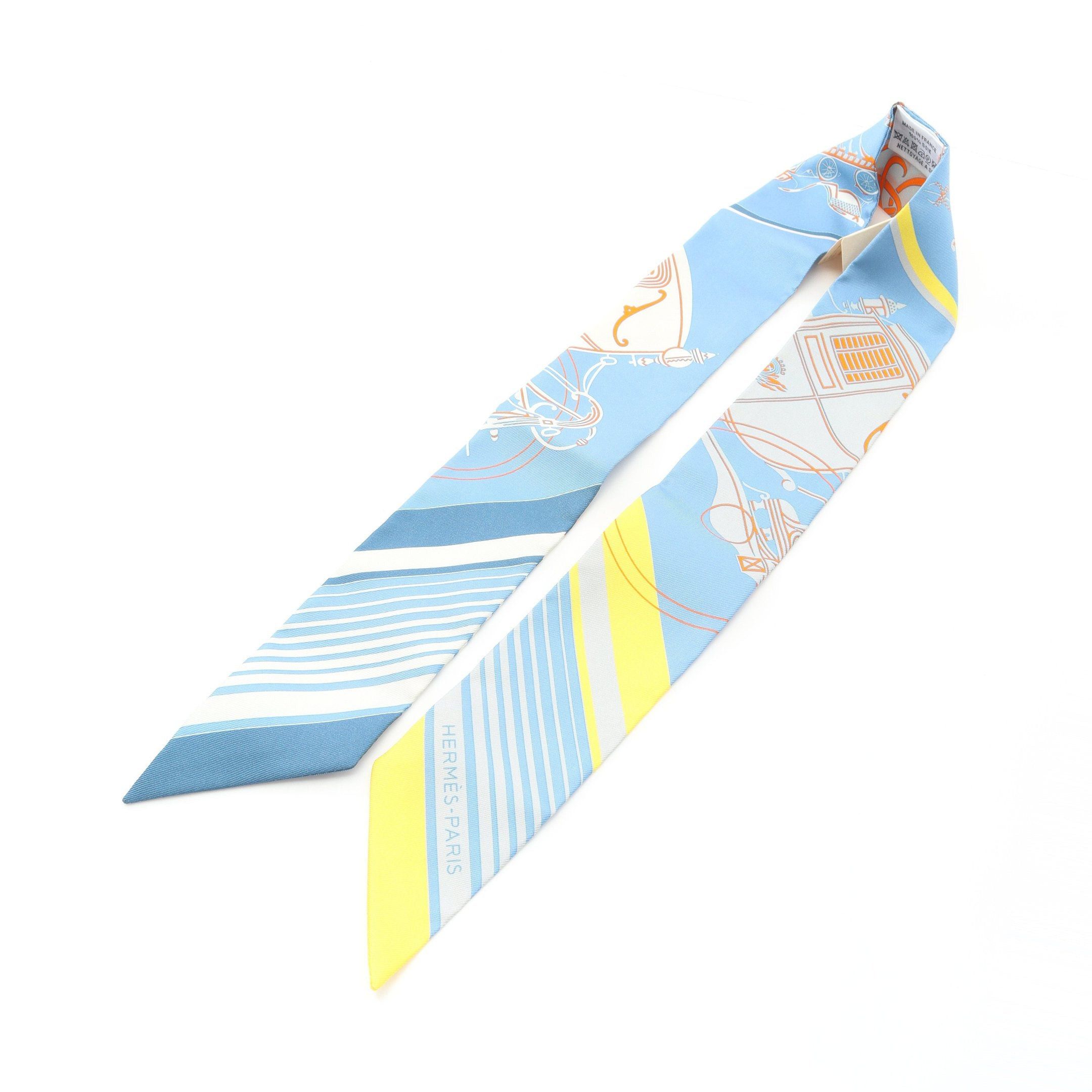 Hermes Hermes Twilly Ex-Libris Ribbon Scarf Silk Blue Multicolor Size ONE SIZE - 4 Thumbnail