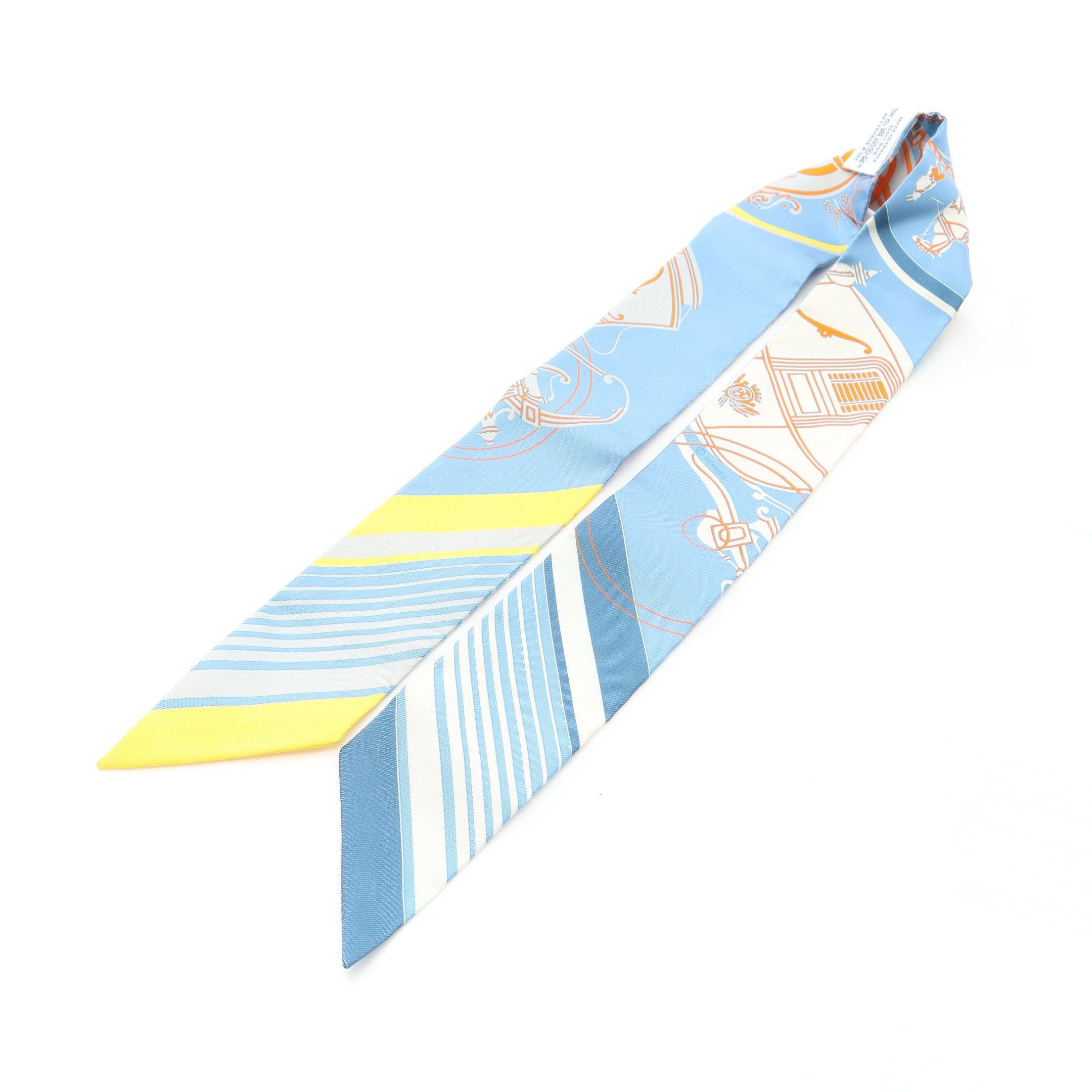 Hermes Hermes Twilly Ex-Libris Ribbon Scarf Silk Blue Multicolor Size ONE SIZE - 5 Thumbnail