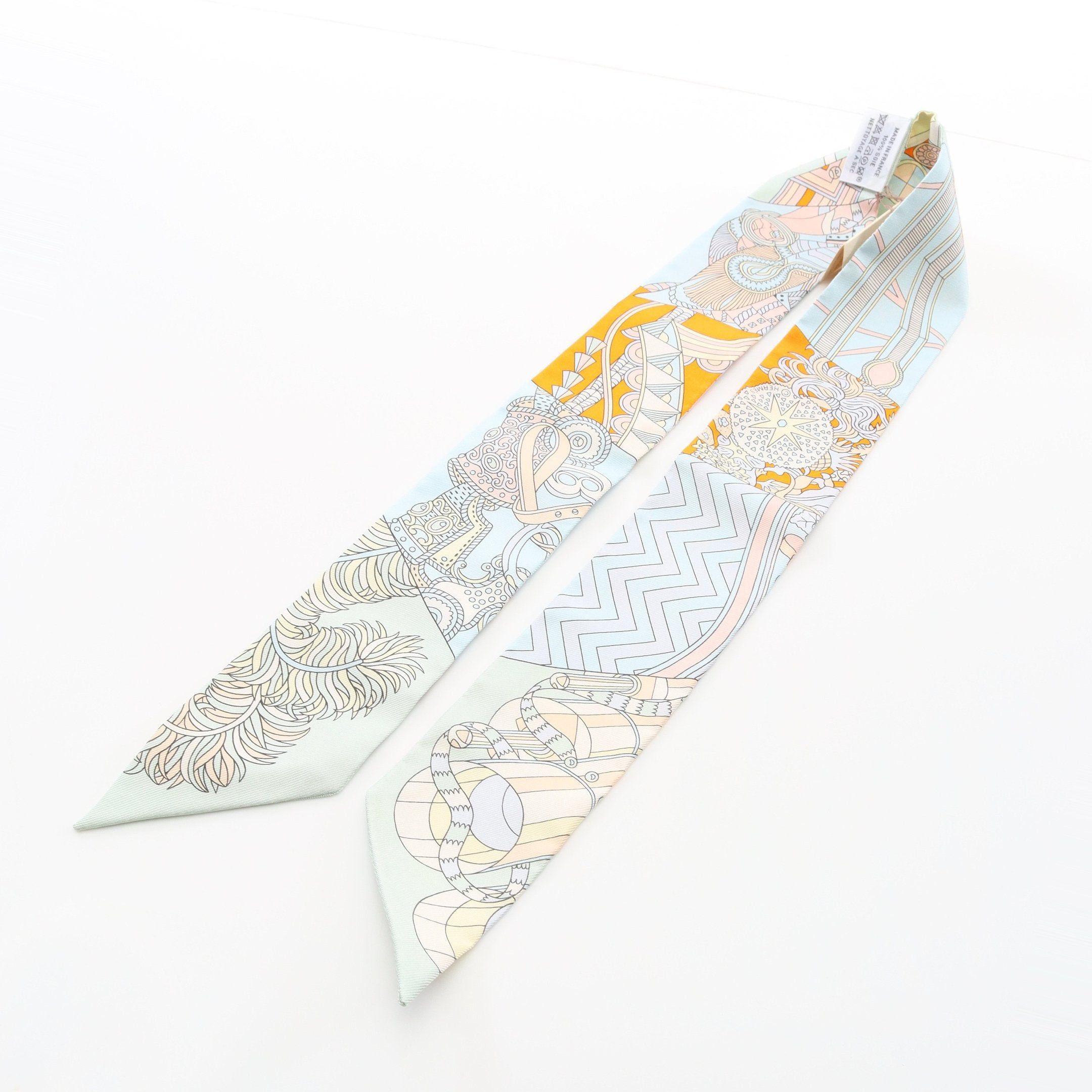 Hermes Hermes Twilly De Aux Duels Ribbon Scarf Silk Light Blue Multicolor Size ONE SIZE - 5 Thumbnail