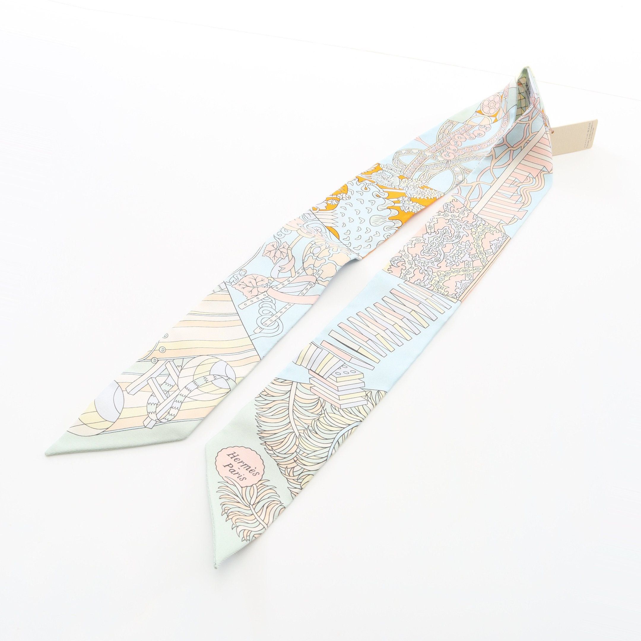 Hermes Hermes Twilly De Aux Duels Ribbon Scarf Silk Light Blue Multicolor Size ONE SIZE - 4 Thumbnail
