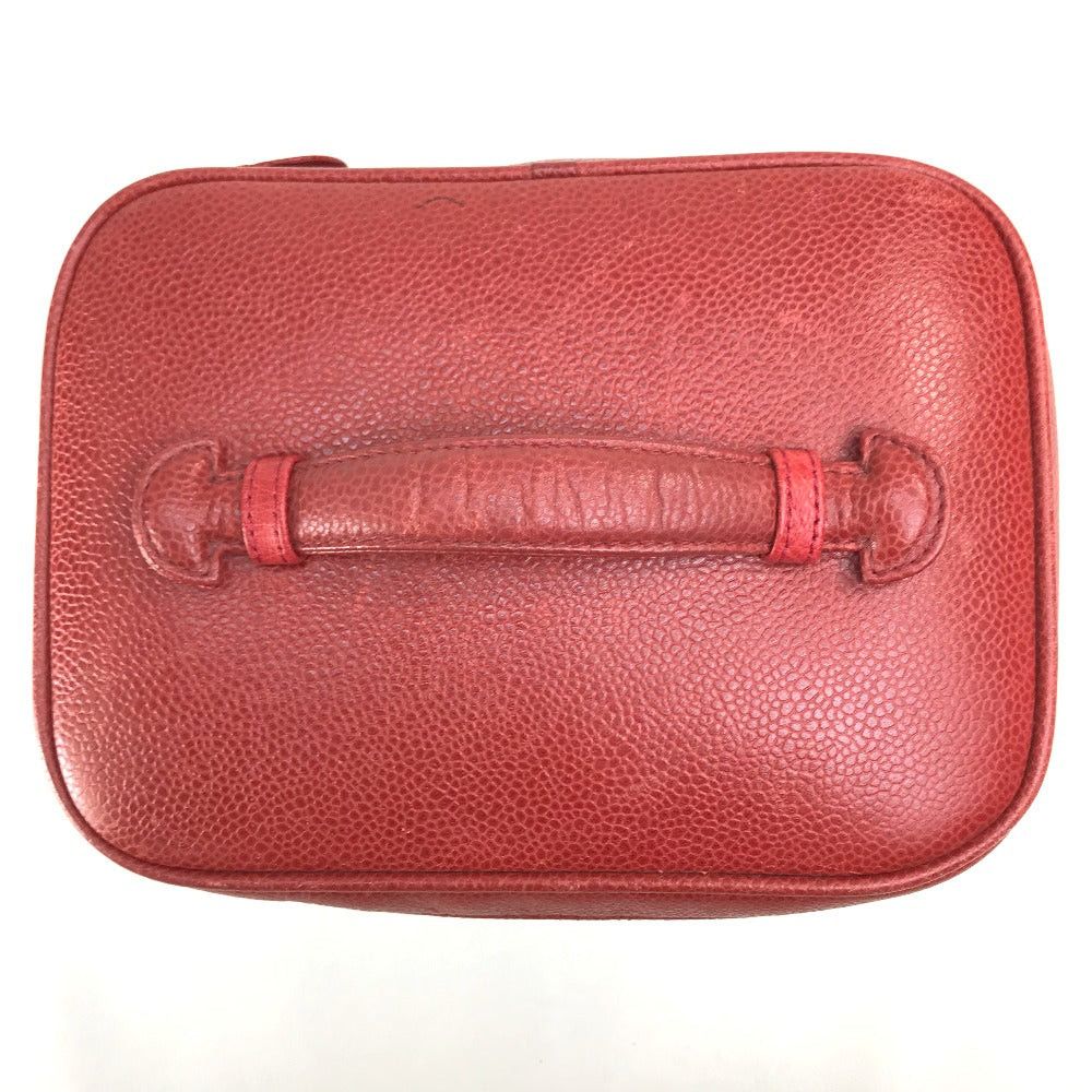 Chanel Chanel Cc Coma Mark Landscape Orientation Cosmetic Pouch Briefcase Handbag Caviar Skin Women Red And Gold Hardware Size ONE SIZE - 3 Thumbnail