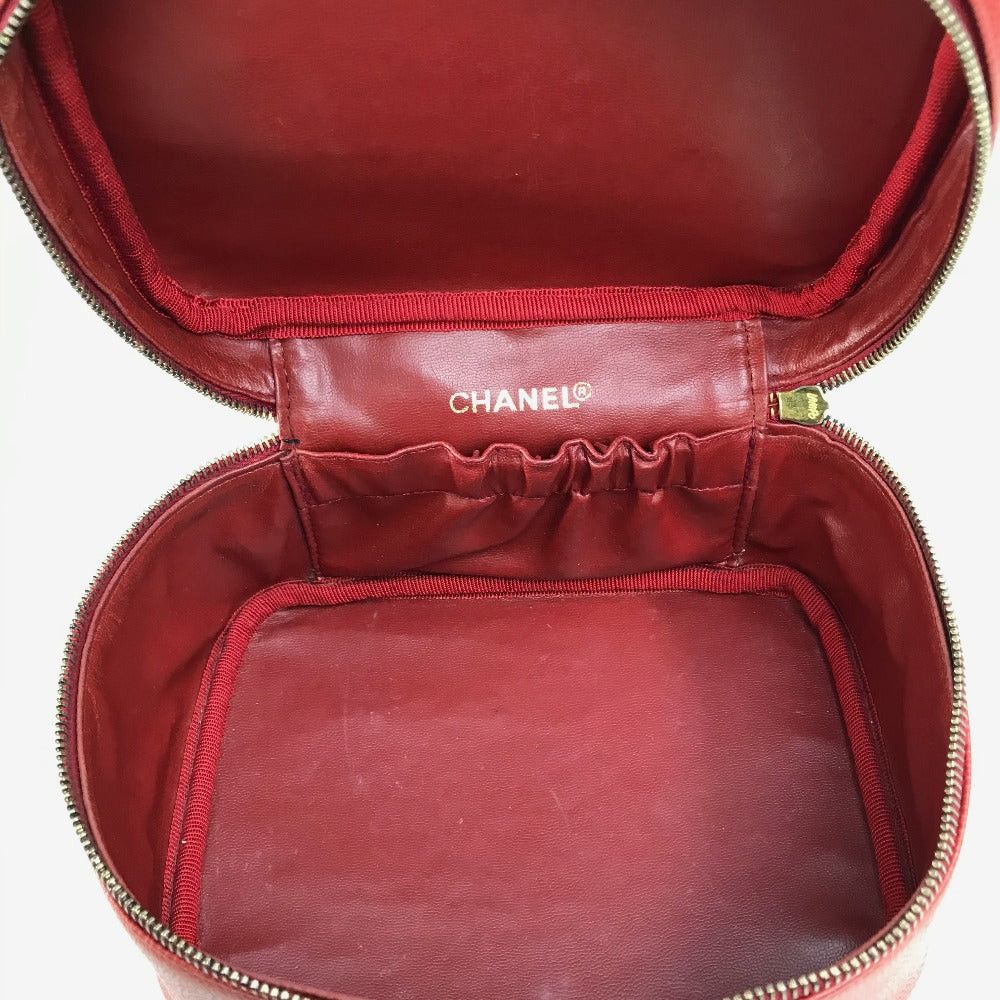 Chanel Chanel Cc Coma Mark Landscape Orientation Cosmetic Pouch Briefcase Handbag Caviar Skin Women Red And Gold Hardware Size ONE SIZE - 9 Thumbnail