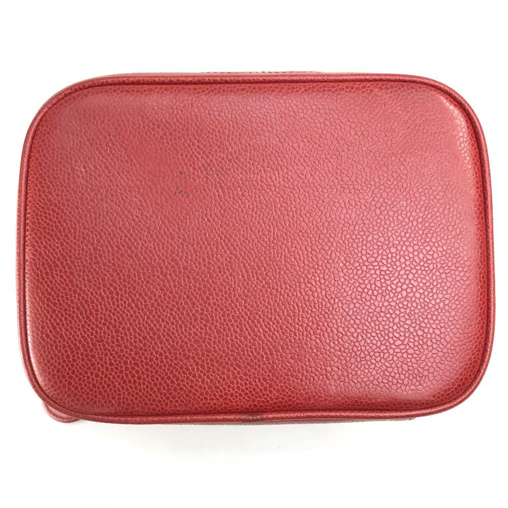 Chanel Chanel Cc Coma Mark Landscape Orientation Cosmetic Pouch Briefcase Handbag Caviar Skin Women Red And Gold Hardware Size ONE SIZE - 4 Thumbnail