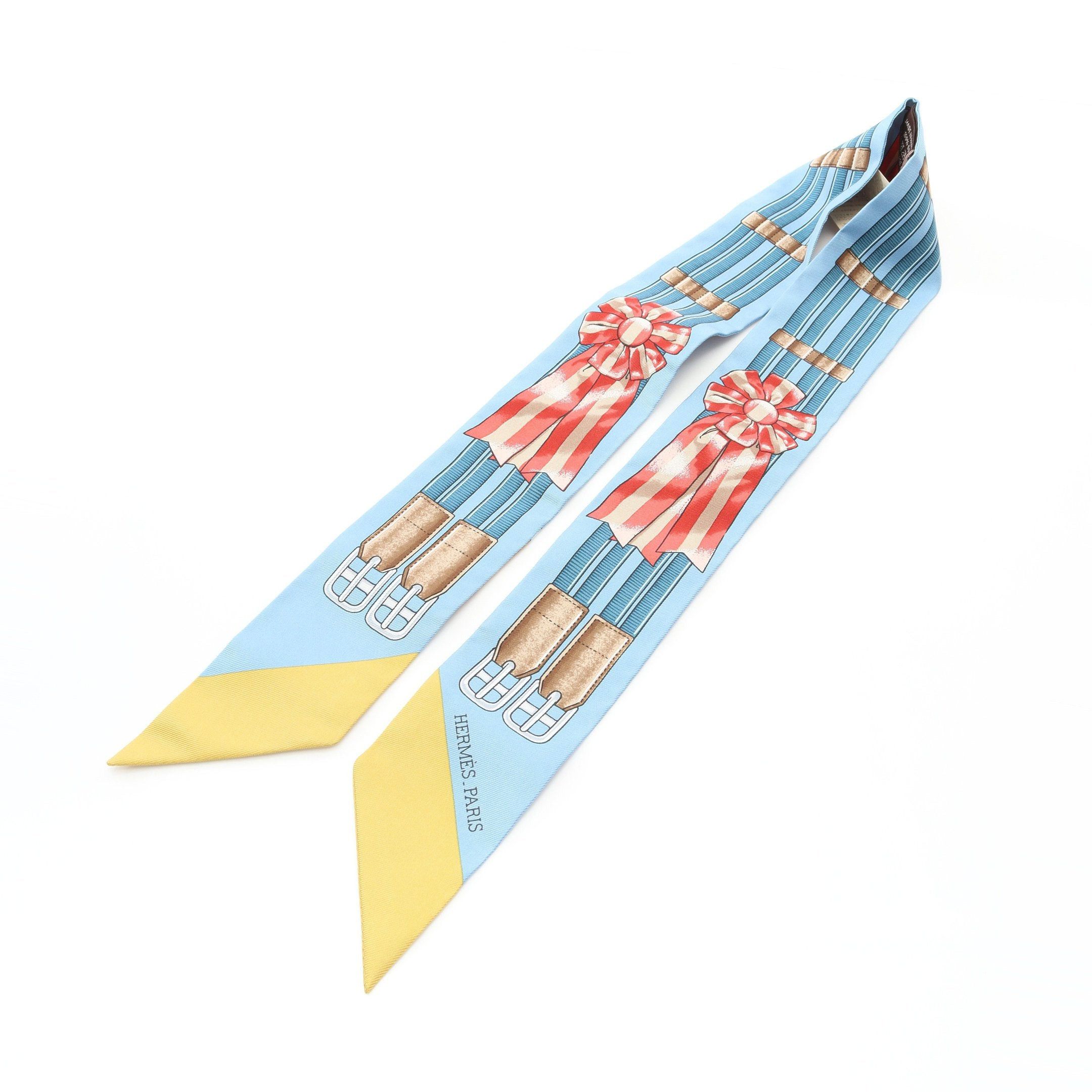 Hermes Hermes Twilly Jumping Ribbon Scarf Silk Blue Multicolor Size ONE SIZE - 4 Thumbnail