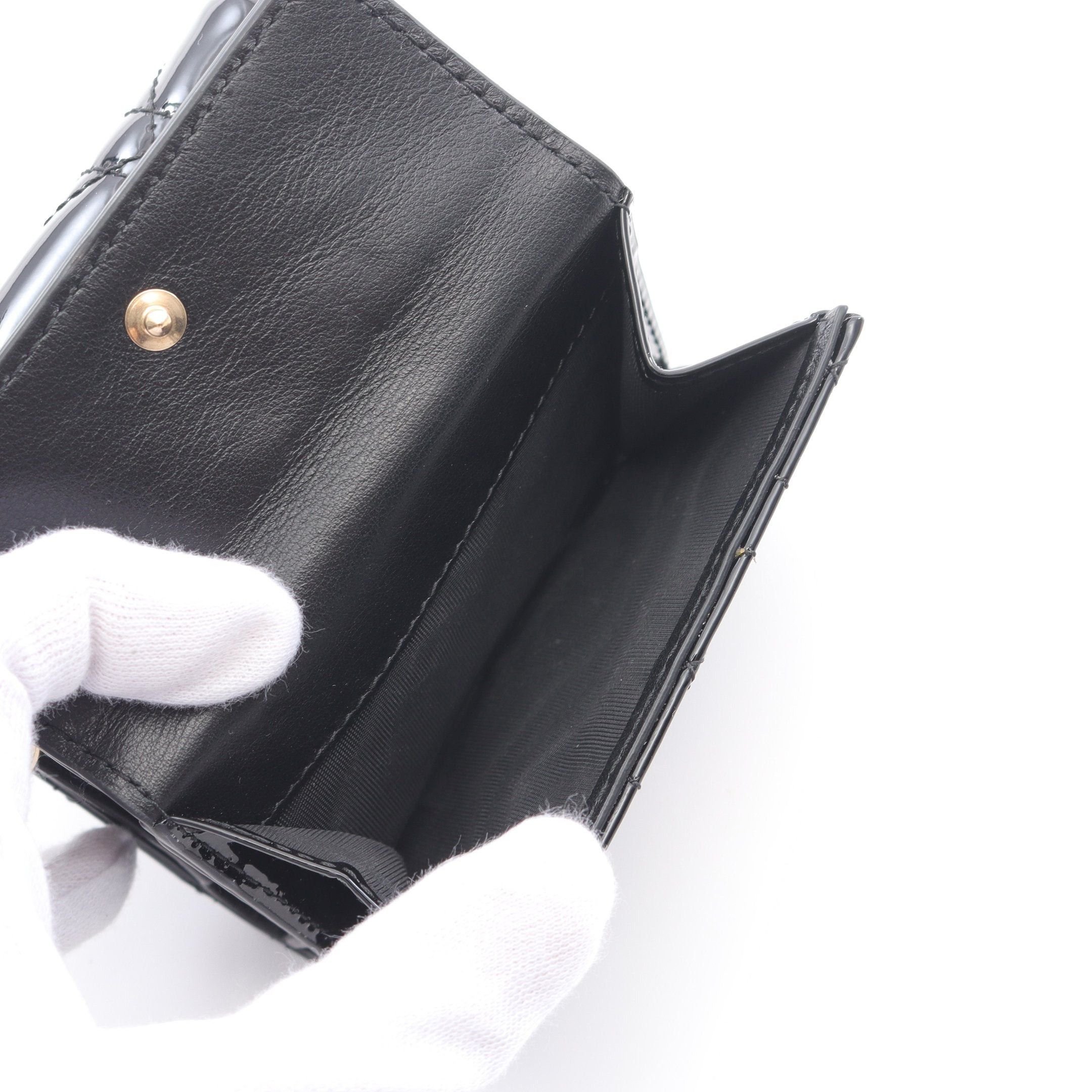 Dior Dior Lady Dior Canage Trifold Wallet Leather Black Size ONE SIZE - 5 Thumbnail